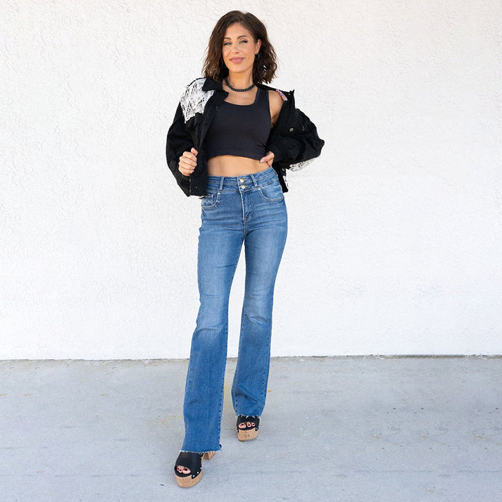 High-Rise Bootcut Denim Jeans With Tummy Control